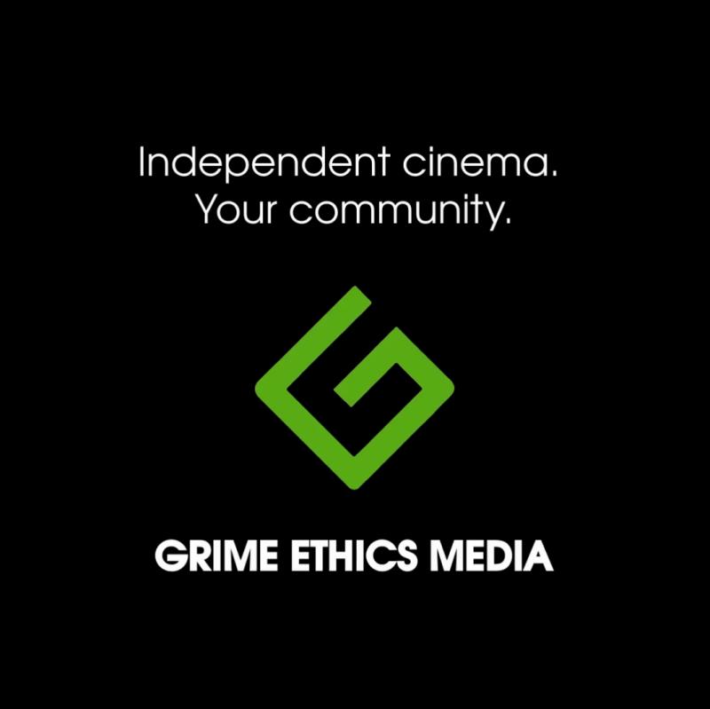 The Grime Ethics Media logo, a green G in a diamond, under the words “Independent cinema. Your community.”